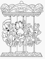 coloriage garfield dans le manege de chevaux